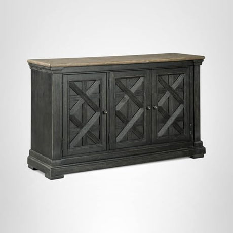 Signature Design by Ashley Tyler Creek Vintage Casual Dining Room Buffet Cabinet or Server with 3 Doors and Lattice Design, Wood, 36" High, Black & Gray Signature Design by Ashley