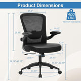 TOPBSHODC Ergonomic Office Chair 400lbs PU Leather Mesh Desk Chair with Lumbar Support, Flip-Up Arms, Swivel Wheels, Adjustable Height, Rolling Executive Computer Task Chair for Home Office,Black TOPBSHODC