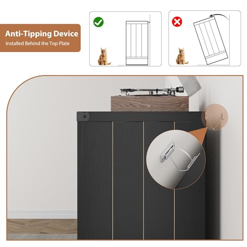 IDEALHOUSE Record Player Stand Cabinet with Door, Farmhouse Turntable Storage Cabinet with Holder Shelves up to 750 Albums, Wooden CD DVD Table Rack for Living Room, Black IDEALHOUSE