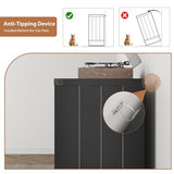 IDEALHOUSE Record Player Stand Cabinet with Door, Farmhouse Turntable Storage Cabinet with Holder Shelves up to 750 Albums, Wooden CD DVD Table Rack for Living Room, Black IDEALHOUSE