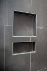 Zigzag Easy Installation Waterproof Double Recessed Shower Shelves Niche, ABS Plastics Bathroom Shower Niche 16 × 24 Inches for Shampoo, Soap and Foot Rest Zigzag