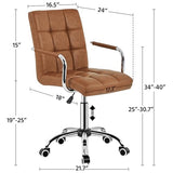 Yaheetech PU Leather Comfortable Office Desk Chair Mid Back Height Adjustable Computer Swivel Chair w/Armrests, Retro Brown Yaheetech