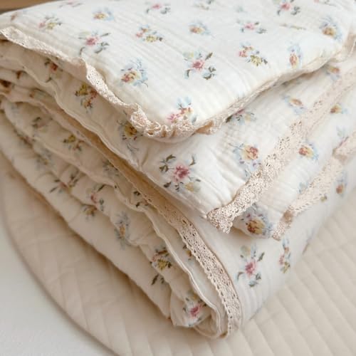 BuLuTu Muslin Nursery Blanket for Toddlers Girls Boys Baby Quilt Soft Cotton Toddler Blanket Crib Quilt for All Seasons, Lightweight Breathable, Washable, Azalea Pattern, 47x59 Inches BuLuTu