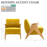Home Accent Chair Mid Century Modern Accent Chair with Wood Frame, Lounge Upholstered Armchair, Reading Chair, Sturdy Base,For Living Room, Bedroom,Office,Comfy Guest Waiting Room Chairs,Yellow TXIWVER