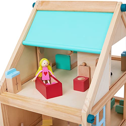 Olivia's Little World Kids Buildable Furnished Wooden Dollhouse for 3.5" Dolls Olivia's Little World