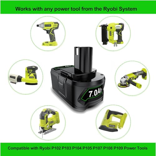 TURPOW 2Pack 7.0Ah Replacement for Ryobi 18V Lithium Battery Compatible with Ryobi 18 Volt ONE+ Plus P107 P108 P102 P103 P104 P105 P109 P122 Cordless Tools TURPOW