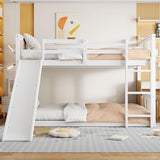 Ball & Cast Bunk Bed Twin Over Twin Beds,with Slide and Ladder,Wood Low Floor Bedframe w/Full-Length Guardrail & Space Saving,No Box Spring Needed,Bedroom Furniture for Student Dorms,White Ball & Cast