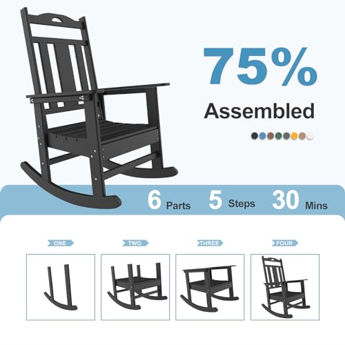 nalone Outdoor Rocking Chairs Set of 2, HDPE All Weather Resistant Rocking Chair for Porch, Oversized Patio Rocker Chair for Adult, Outdoor Rockers for Garden Lawn - WoodArtSupply