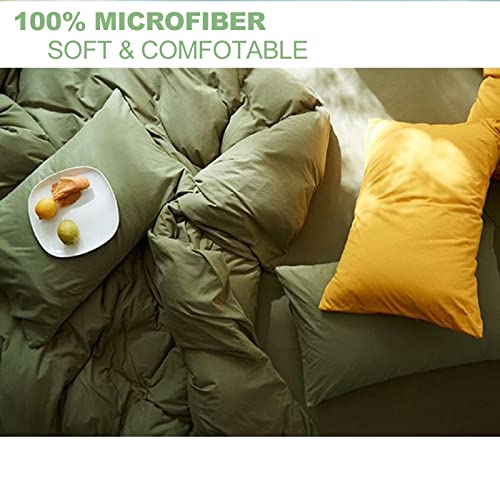 Nanko King Comforter Set Dark Green, Olive Green Soft Reversible All Season Down Alternative Quilted Duvet Insert, Microfiber Filling, Luxury Quality Bedding Sets in a Bag 3PCs 104x90 inch Sage Nanko