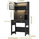 LVSOMT Home Office Desk with Hutch and Drawers, Modern Computer Gaming Desk with LED Lights & Power Outlets, Black Study Table with Storage Shelves, Teen Writing Desk for Bedroom, 31.5'' W LVSOMT
