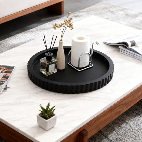 Decorative Tray for Coffee Table 11" Black Round Concrete Home Decor Serving Trays for Accent Table, Console Table for Kitchen, Living Room, Home Decor(Black) YOSINXU