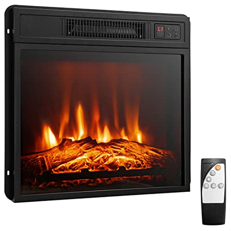 Tangkula 18 Inches Electric Fireplace Insert, Recessed 1400 W Electric Fireplace w/Adjustable Flame & Heat, Built-in Timer & Thermostat, Control Panel & Remote and Overheat Protection, Black Tangkula