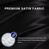 MR&HM Satin Fitted Sheet Queen Size, Silky Bottom Sheet with Elastic Corner Straps, Deep Pocket up to 15 Inch, No More Slipping Off for Mattress - 1 Fitted Sheet Only (Black) MR&HM