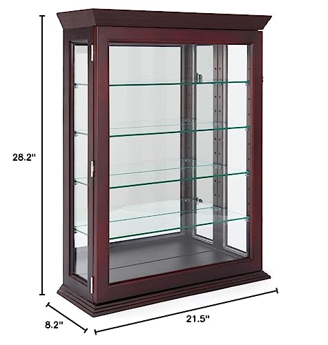 Displays2go 21" Countertop/Wall Mount Display Case, Adjustable Shelves, Locking - Mahogany (DCC2128MH2) Displays2go