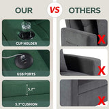DURASPACE Futon Sofa Bed, 3 in 1 Convertible Sofa Chair Bed, Adjustable Backrest Chair, Chaise Lounge with USB Ports, Cup Holder, Side Pocket, Storage Box (Green) DURASPACE