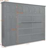Virubi Queen Horizontal Murphy Bed Cabinet with Storage Cabinet,Wood Folding Murphy Wall Bed for Adult (Grey) Virubi