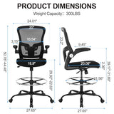 Bondesin Drafting Chair, Ergonomic Tall Office Chair with Lumbar Support Standing Desk Stool with Flip-up Armrests Comfy High Office Desk Chair with Adjustable Foot Ring for Counter Height Desk, Black Bondesin