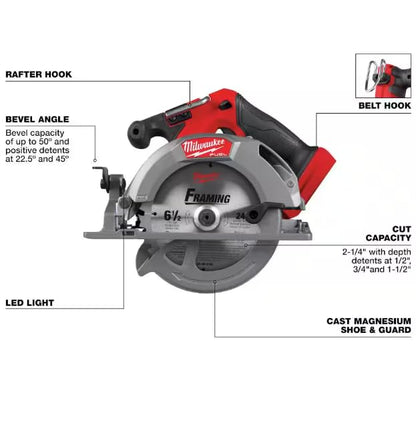 MILWAUKEE - M18 FUEL 18V Lithium-Ion Brushless Cordless 6-1/2 in. Circular Saw - 2833-20 - WoodArtSupply