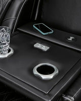 Signature Design by Ashley Boyington Modern Leather Match Power Reclining Loveseat with Console, Adjustable Headrest, Massage, Heated Seat and LED Lights, Black Signature Design by Ashley