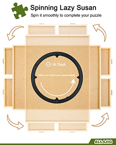 ALL4JIG 1500 Piece Rotating Puzzle Board with Drawers and Cover,26"x35"Portable Wooden Jigsaw Puzzle Table for Adults Portable,Lazy Susan Spinning Puzzle Boards Birthday Gift for mom