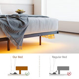 HOJINLINERO Floating Queen Bed Frame with Headboard&Storage Shelf,Ergonomic Queen Size Bed Frame with USB Charging& LED Lights,Platform Bed Frame Noise-Free Metal Slats | Modern Bedroom Design HOJINLINERO