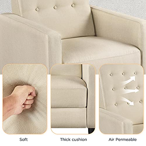 Yaheetech Fabric Recliner Chair Mid-Century Modern Recliner Adjustable Single Recliner Sofa with Thicker Seat Cushion Tufted Upholstered Sofa with Pocket Spring for Living Room Bedroom Beige Set of 2