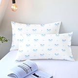 Sedefen Bow Comforter Set Twin Size Blue Striped Bedding Set Kids Girls Stripe Princess Style Bowknot Heart Reversible Soft Lightweight Comforter 2 Pieces (1 Comforter, 1 Pillowcase) Sedefen
