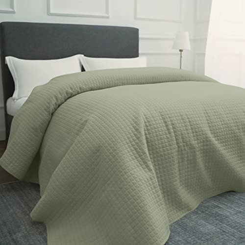 HollyHOME Luxury Checkered Super Soft Solid Single Pinsonic Quilted Bed Quilt Bedspread Bed Cover 86"x96", Sage, Full/Queen HollyHOME