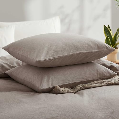 100% Cotton Duvet Cover Set Twin Size, Mauve Brown Linen-Like Natural Bedding Set with Zipper Closure (No Comforter), Twin Size, Duvet Cover (68"x90") x 1, Pillowsham(20"x26") x 1 LOVQUE