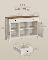 VASAGLE LIRY Collection - Buffet Cabinet, Coffee Bar Cabinet with 3 Drawers, Adjustable Shelves, Sideboard Storage with Cable Holes, Drawer Dividers, Rustic White and Honey Brown UBBK371W01V1 VASAGLE