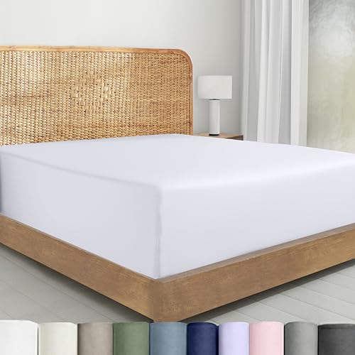 California Design Den 100% Organic Cotton Fitted Sheet Queen Size Only - Percale Queen Deep Pocket Fitted Sheet, Lightweight, Snug-Fit, Crisp, Durable - White California Design Den