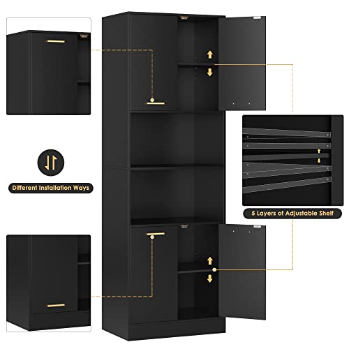 FOTOSOK Kitchen Pantry Cabinet, 71" Tall Cupboard Pantry Cabinet with Doors and Adjustable Shelves, Freestanding Utility Storage Cabinet with Open Countertop, Pantry Cabinets for Kitchen, Din - WoodArtSupply