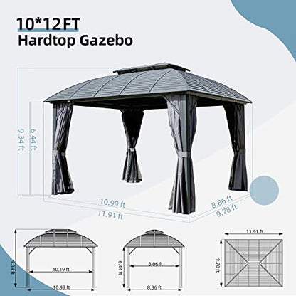 10' x 12' Hardtop Gazebo Outdoor Aluminum Gazebo Arc Grill for Patios Deck Backyard,Galvanized Steel Double Roof,Curtain&Netting by domi outdoor living…