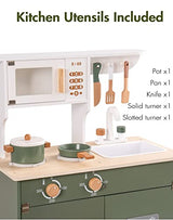 ROBUD Vintage Green Wooden Kitchen Sets for Kids Toddler, Pretend Play Kitchen with Working Ice Machine, Microwave Oven, Ages 3+ ROBUD