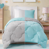 Comfort Spaces Vixie Reversible Comforter Set - Trendy Casual Geometric Quilted Cover, All Season Down Alternative Cozy Bedding, Matching Sham, Aqua/Gray, Twin/Twin XL 2 piece Comfort Spaces