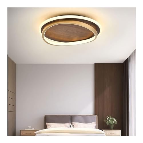 Farmhouse LED Ceiling Light Fixture - Wood Grain Finish Semi Flush Mount Round Mid Century Modern Ceiling Light with Gold Ring Antique Vintage Lighting Fixture for Living Room Bedroom Kitchen Bathroom DXYC