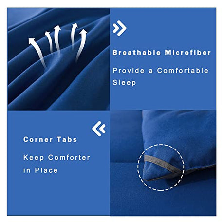 DOWNCOOL Queen Comforter Set -All Season Bedding Comforters Sets with 2 Pillow Cases-3 Pieces Bedding Sets Queen -Down Alternative Blue/Grey Queen Size Comforter Sets(88"x92") DOWNCOOL