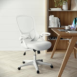 Flash Furniture Porter High-Back Swivel Office Chair with Adjustable Lumbar Support and Height, Ergonomic Mesh Desk Chair with Flip-Up Armrests, White Flash Furniture