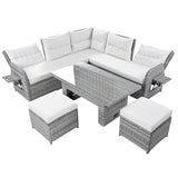 YOPTO 8-Piece Outdoor Furniture Couch Set,Rattan Patio Conversation Sectional Sofa Set with Adjustable Table,Recliners W/Extendable Side Tables & 2 Movable Ottomans,for Patio,Lawn,Backyard,Pool,Beige YOPTO