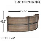 Linea Italia Curved Modern Office Desk Easy to Assembly 2 Panel Reception Counter for Lobby, Salon, 124" x 49", Walnut Linea Italia