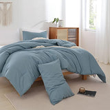 ROSGONIA Dusty Blue Comforter Set Queen, 3pcs(1 Boho Blue Comforter & 2 Pillowcases) All Season Soft Bedding Lightweight Bedspread Blanket Quilt ROSGONIA