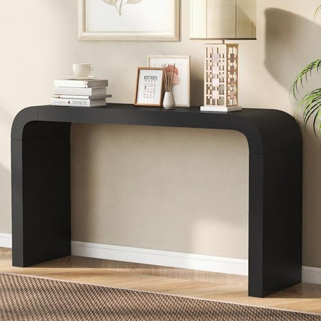 BSYEIO 52" Curved Console Table for Entryway Modern Long and Narrow Foyer Table Behind Couch for Corridor Living Room Wood (Black) BSYEIO