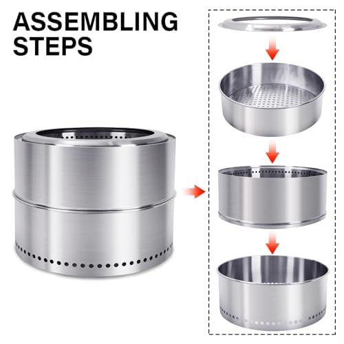 HGD 20 inch Smokeless Firepit Outdoor, Stainless Steel Fire Pit, Smokeless Fire Pit for Outside with Carry Bag for Camping Backyard Patio Garden Picnic HGD