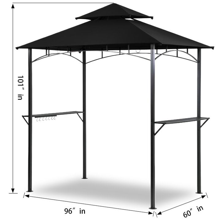 Generic Outdoor Double Tiered Grill Gazebo BBQ Patio Canopy Tent，Party Tent with Pendant Light and Floor Fixing (Black) - WoodArtSupply