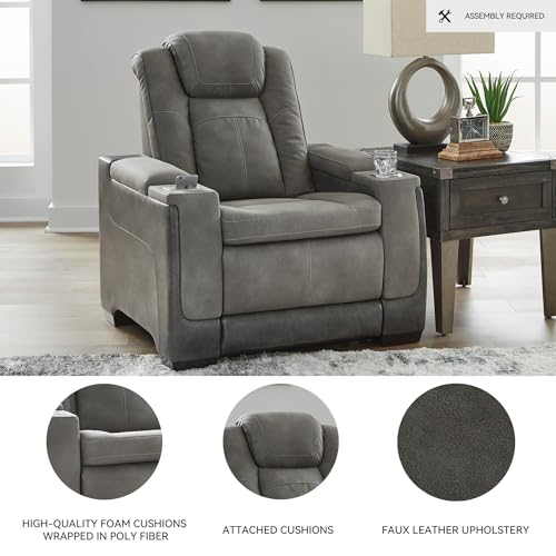 Signature Design by Ashley Next-Gen DuraPella Modern Faux Leather Power Recliner with Adjustable Headrest, Gray Signature Design by Ashley