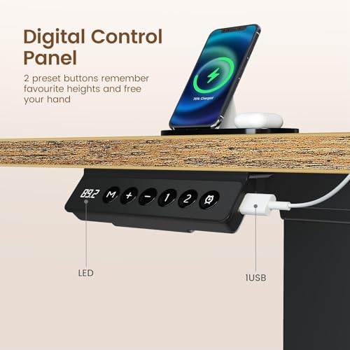 Rolanstar L Shaped Standing Desk with Keyboard Tray, Height Adjustable Corner Desk with LED Light & Power Outlet, Electric Sit Stand Computer Desk with Monitor Stand, Rustic Brown Rolanstar