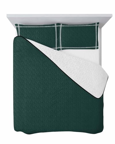 Litter Star Minimalist Art Solid Dark Green Full Quilt Bedding Set,Summer Quilt Lightweight Quilted Coverlet with 2 Pillow Shams, Plain Single Pure Color 3-Piece Bedspread Quilt Set for All Season Litter Star