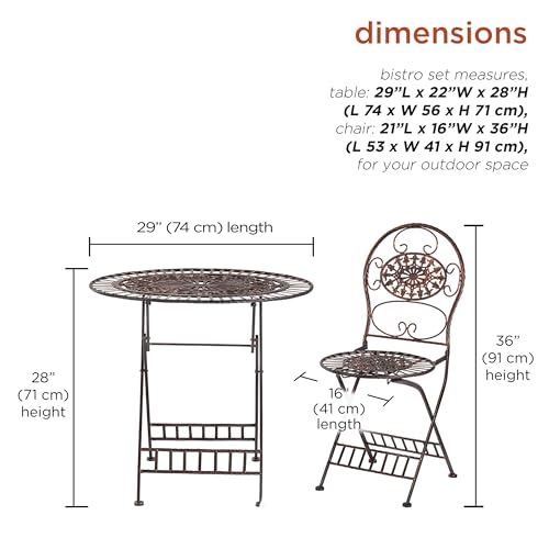 Alpine Corporation Indoor/Outdoor 3-Piece Oval Bistro Set Folding Table and Chairs Patio Seating, Bronze Alpine Corporation