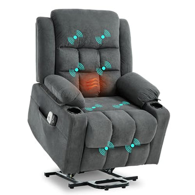 Ketaiyou Electric Power Lift Recliner Chair Sofa with Massage and Heat for Elderly, USB and Type-C Ports, Cup Holders, Infinite Position (Dark Grey, Regular)