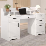 MaverickFurni Executive Desk with Hutch, 58 Inch White Computer Desk with 5 Drawers, Home Office Desk with Storage, Rustic Desk with Adjustable Shelves and Storage Cabinet for Bedroom MaverickFurni